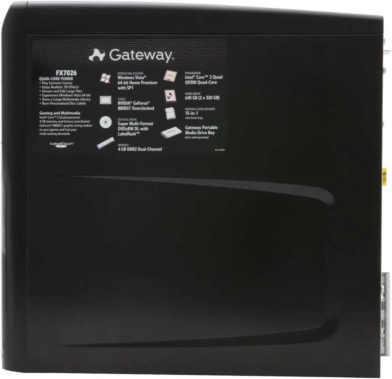 Alt view image 11 of 13 - Gateway Desktop PC FX7026 Intel Core 2 Quad Q9300 4GB DDR2 640GB HDD NVIDIA GeForce 8800 GT Windows Vista Home Premium 64-bit
