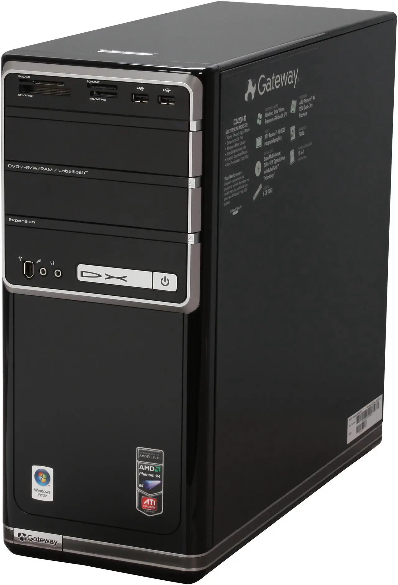Alt view image 4 of 20 - Gateway Desktop PC DX Series DX4200-11 AMD Phenom X4 9550 6GB DDR2 750GB HDD ATI Radeon HD 3200 Windows Vista Home Premium 64-bit