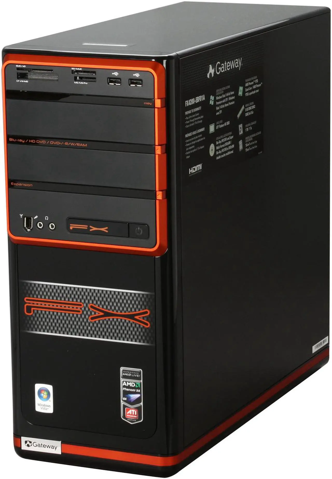 Alt view image 4 of 10 - Gateway Desktop PC FX Series FX4200-EBF01A AMD Phenom X4 9750 8GB DDR2 1TB HDD ATI Radeon HD 3850 Windows Vista Home Premium 64-bit