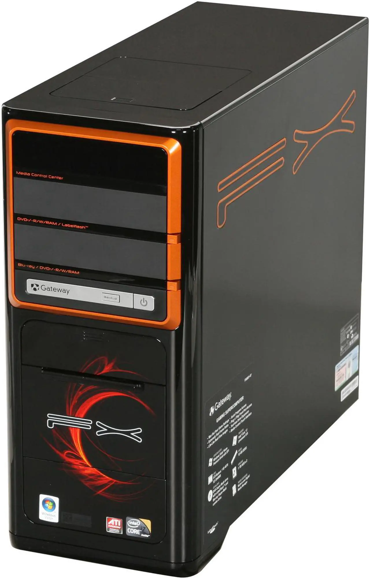 Alt view image 3 of 9 - Gateway Desktop PC FX Series FX6801-07 Intel Core i7-975 12GB DDR3 2TB HDD ATI Radeon HD 4870 X2 Windows Vista Home Premium 64-bit