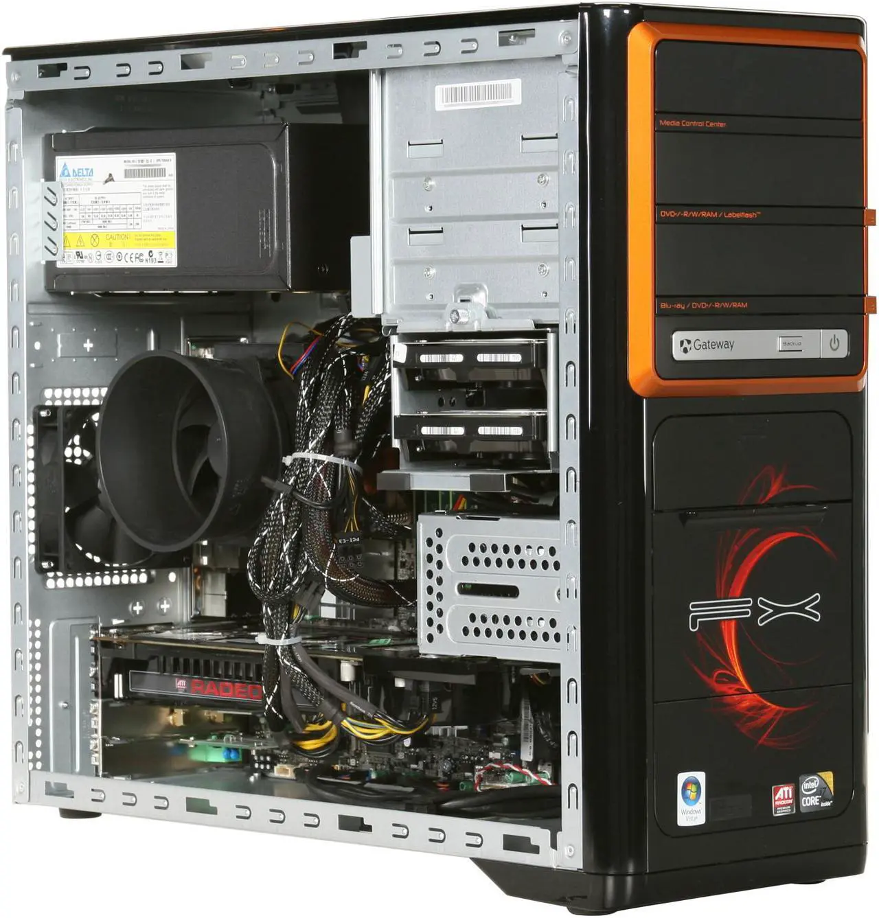 Alt view image 7 of 9 - Gateway Desktop PC FX Series FX6801-07 Intel Core i7-975 12GB DDR3 2TB HDD ATI Radeon HD 4870 X2 Windows Vista Home Premium 64-bit