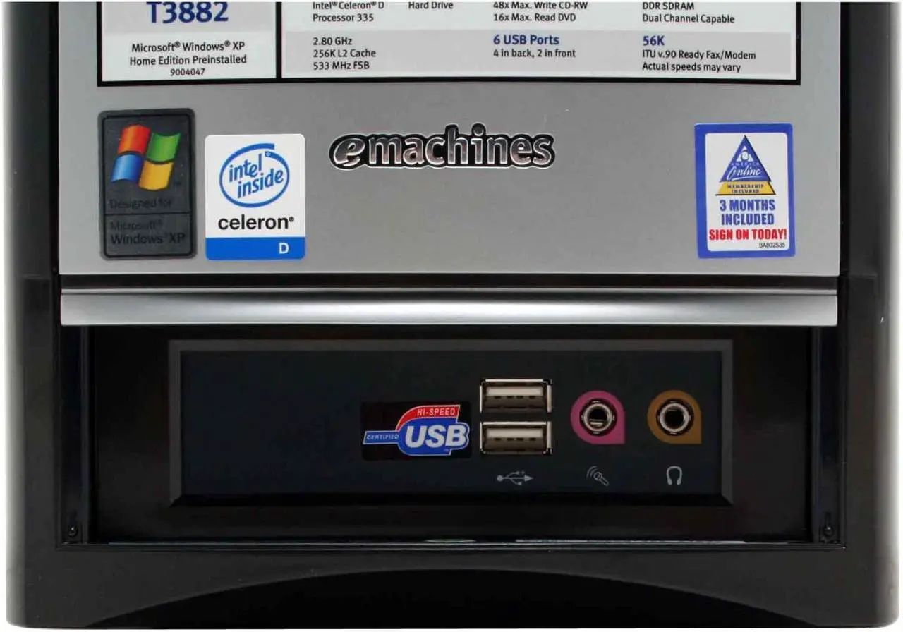 Alt view image 5 of 14 - eMachines Desktop PC T3882 2.80GHz 256MB DDR 80GB HDD Intel Extreme Graphics 2 Windows XP Home
