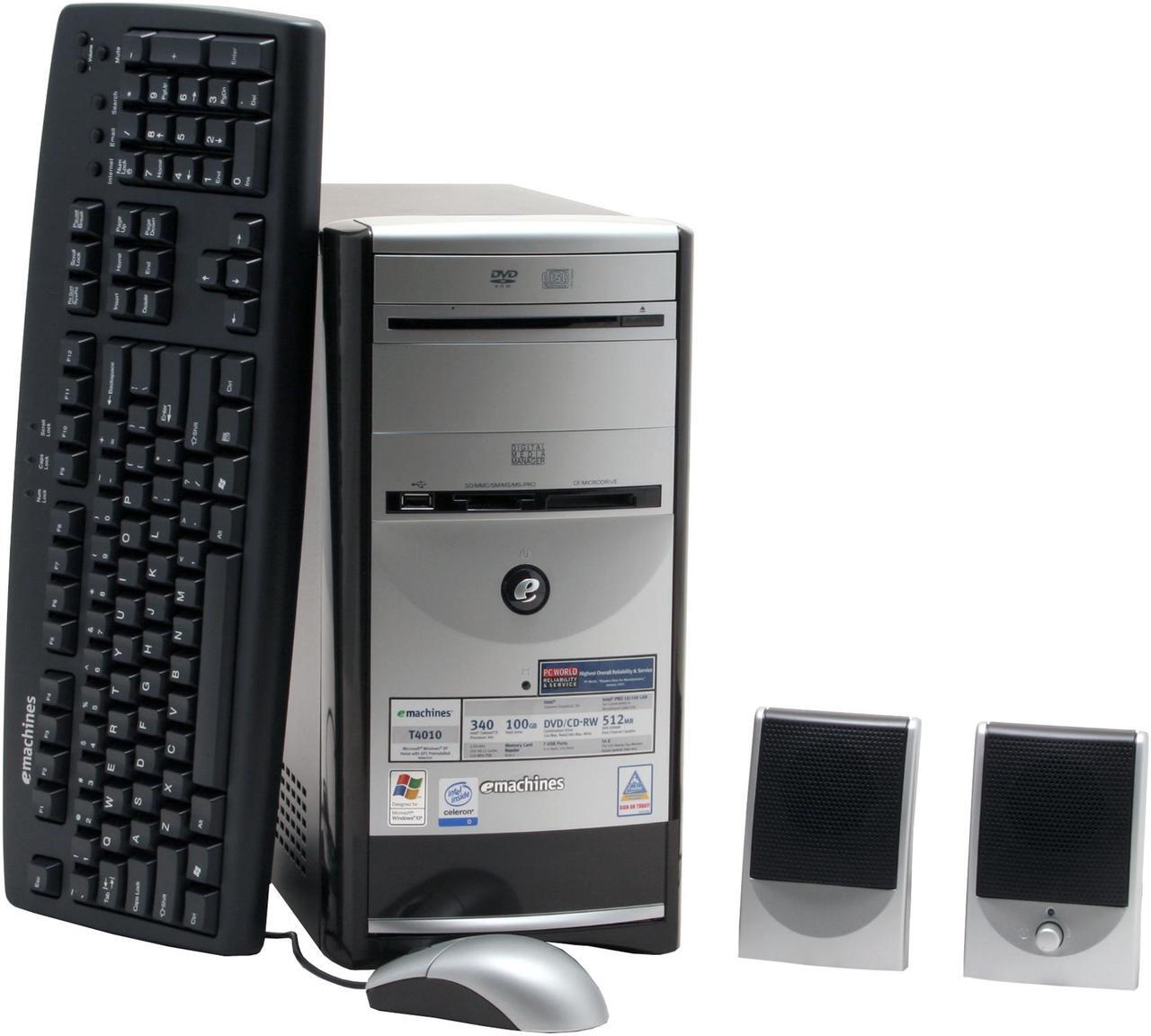 Main image of eMachines Desktop PC T4010 Intel Celeron D 340 512MB DDR 100GB HDD Intel Extreme Graphics 2 Microsoft Windows XP Home (SP2)