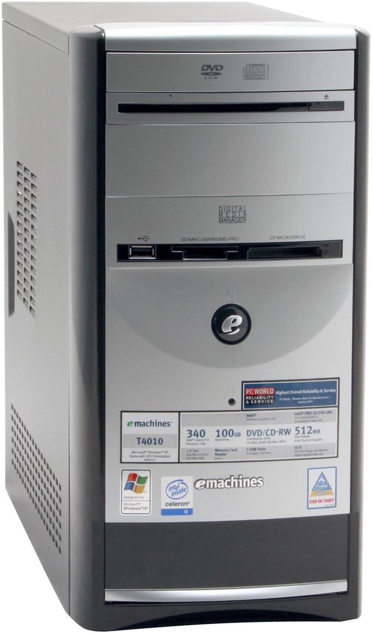 Alt view image 2 of 18 - eMachines Desktop PC T4010 Intel Celeron D 340 512MB DDR 100GB HDD Intel Extreme Graphics 2 Microsoft Windows XP Home (SP2)