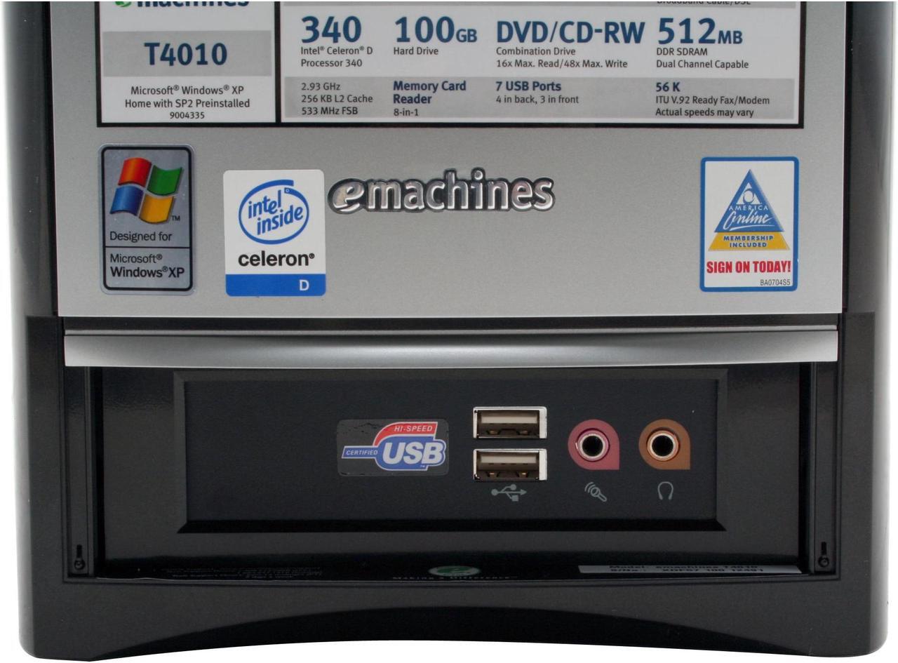 Alt view image 5 of 18 - eMachines Desktop PC T4010 Intel Celeron D 340 512MB DDR 100GB HDD Intel Extreme Graphics 2 Microsoft Windows XP Home (SP2)