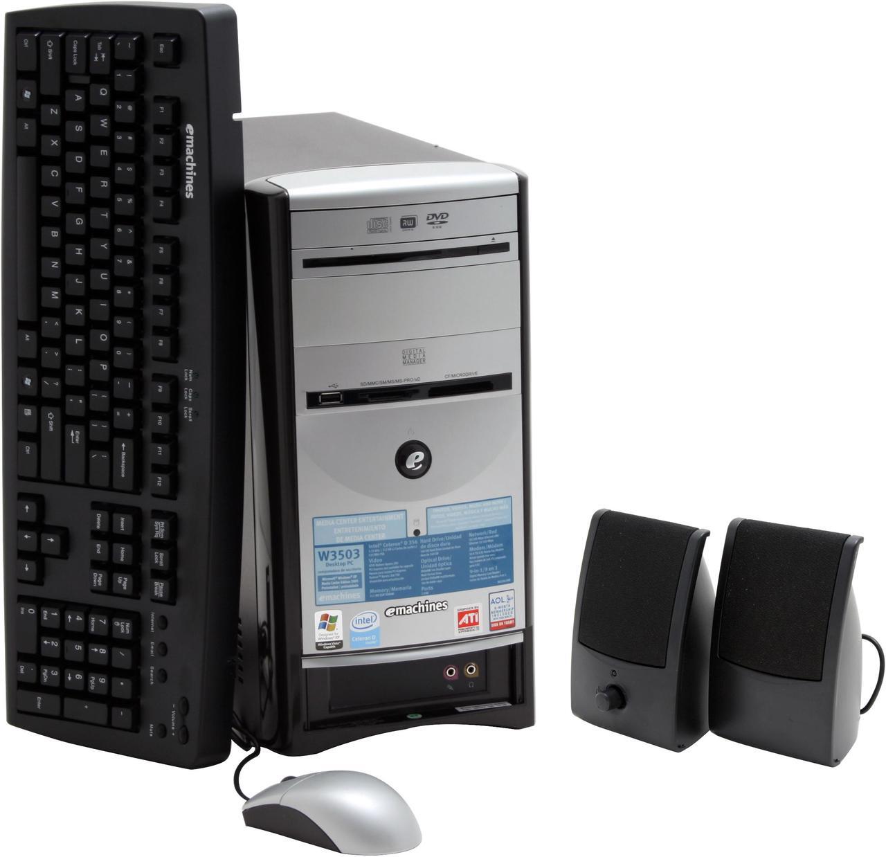 Main image of eMachines Desktop PC W3503 - RA Intel Celeron D 356 512MB DDR 160GB HDD ATI Radeon Xpress 200 Integrated Windows XP Media Center Edition 2005