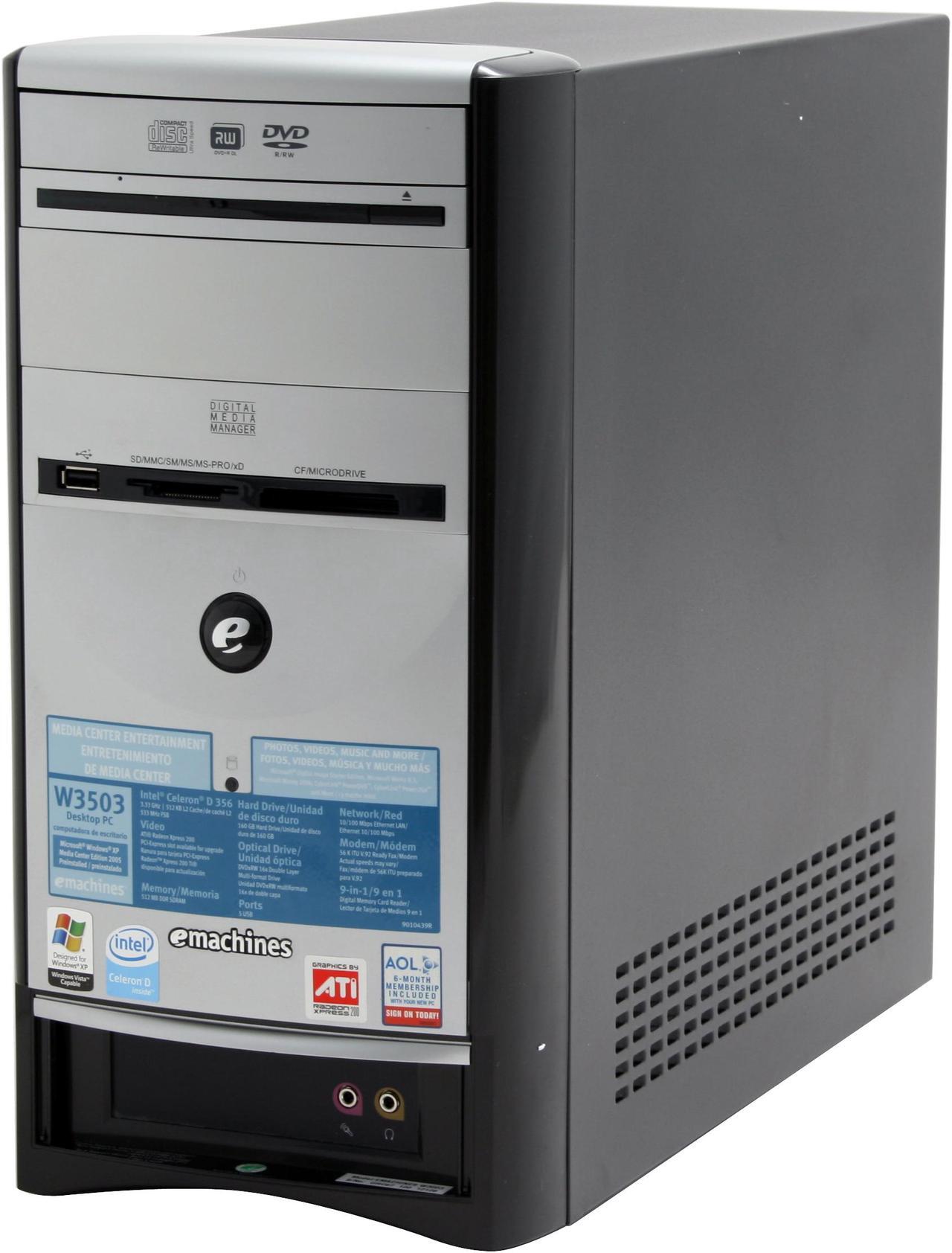 Alt view image 3 of 19 - eMachines Desktop PC W3503 - RA Intel Celeron D 356 512MB DDR 160GB HDD ATI Radeon Xpress 200 Integrated Windows XP Media Center Edition 2005