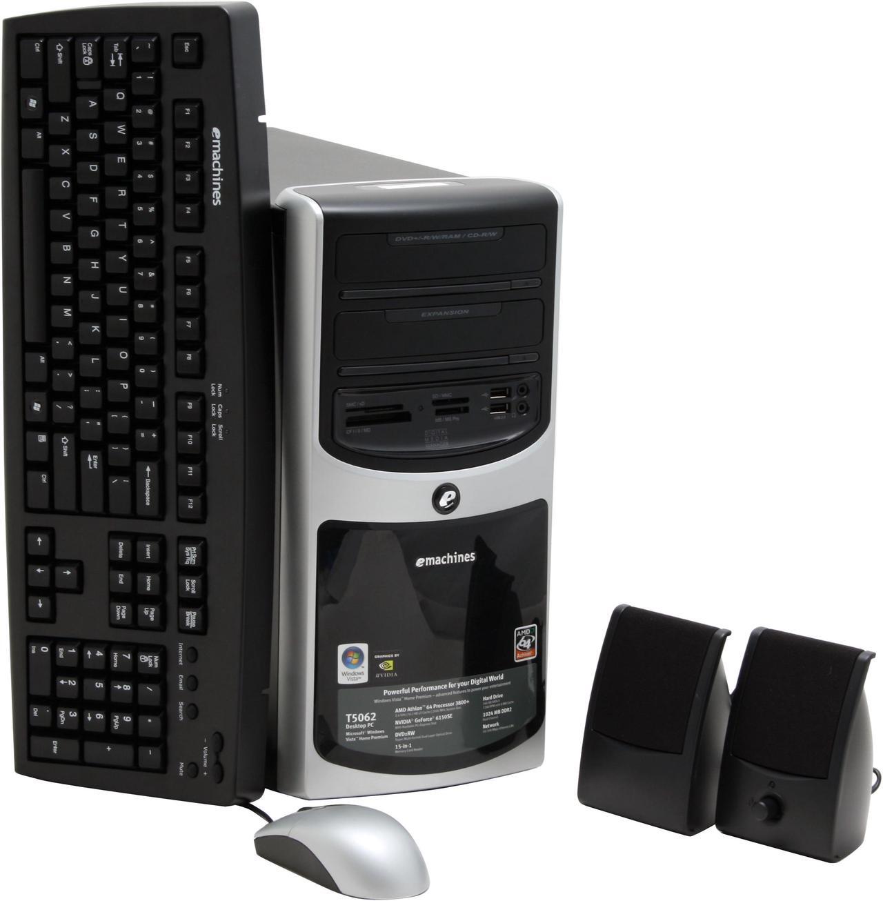 Main image of eMachines Desktop PC T5062 - RA 3800+ (2.00 GHz) 1GB DDR2 160GB HDD NVIDIA GeForce 6150 SE Windows Vista Home Premium