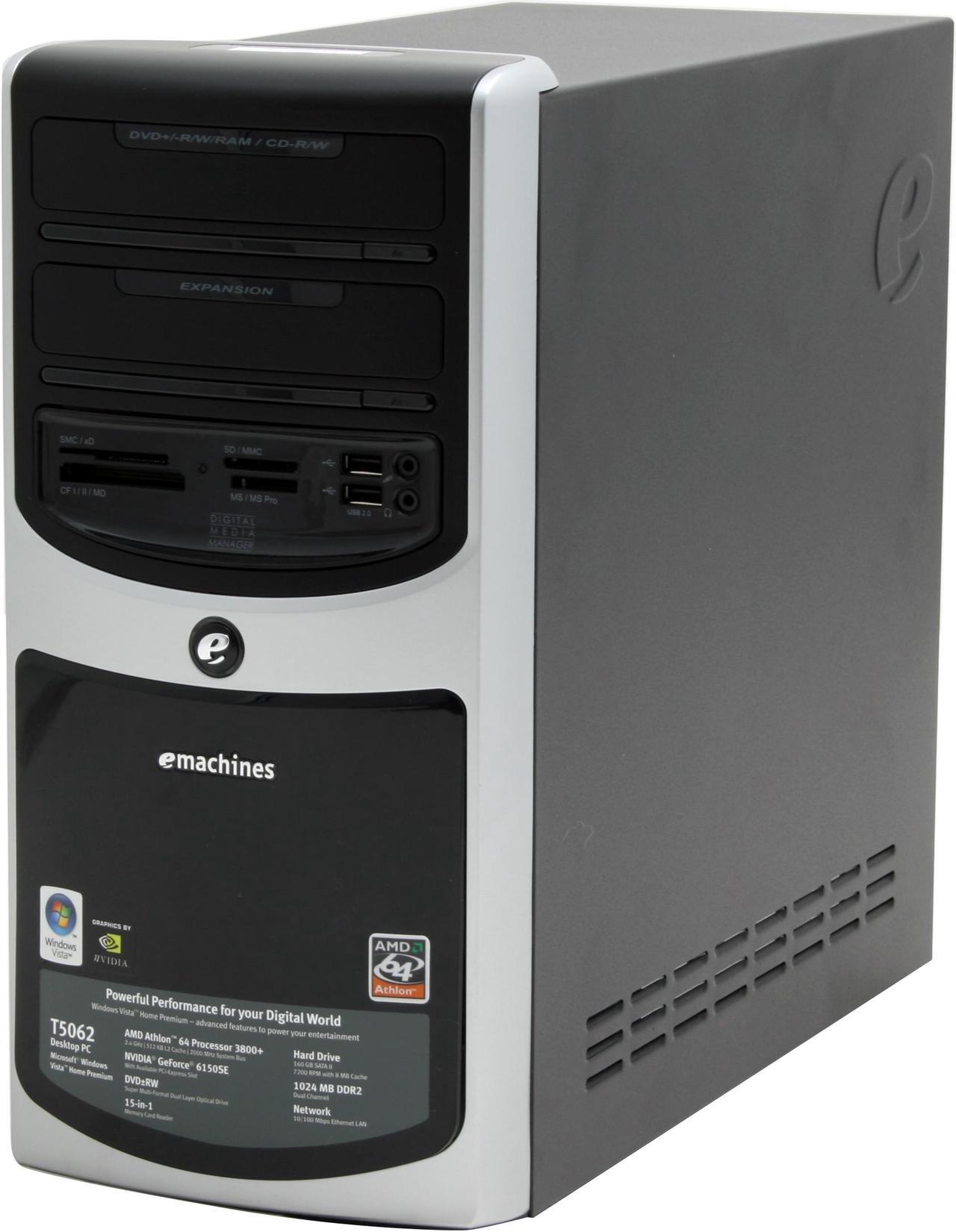 Alt view image 5 of 19 - eMachines Desktop PC T5062 - RA 3800+ (2.00 GHz) 1GB DDR2 160GB HDD NVIDIA GeForce 6150 SE Windows Vista Home Premium