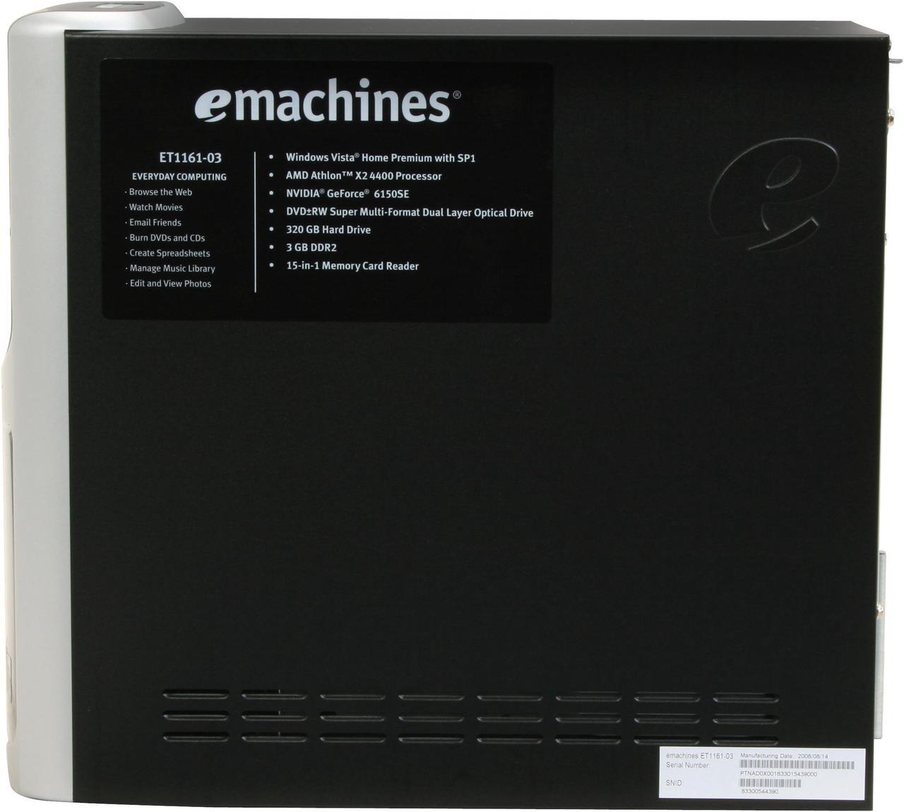 Alt view image 13 of 19 - eMachines Desktop PC ET1161-03 4400+ 3GB DDR2 320GB HDD NVIDIA GeForce 6150 SE Windows Vista Home Premium