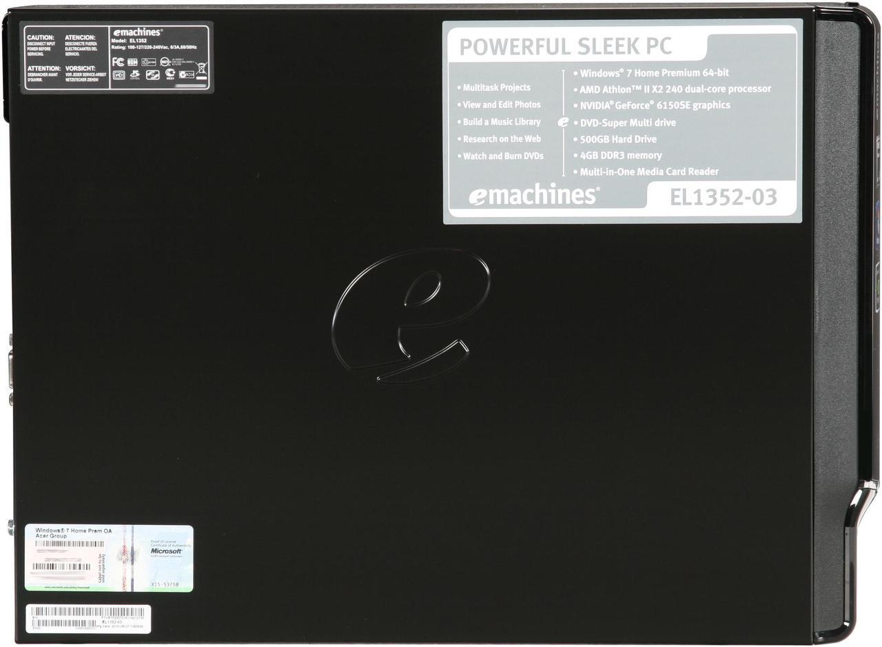 Alt view image 3 of 8 - eMachines Desktop PC EL1352-03 AMD Athlon II X2 240 4GB DDR3 500GB HDD NVIDIA GeForce 6150 SE Windows 7 Home Premium 64-bit