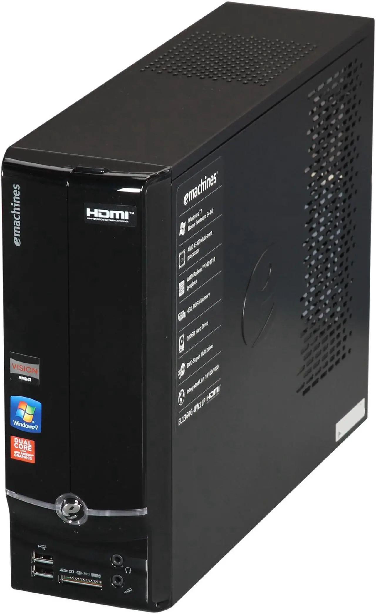 Alt view image 3 of 9 - eMachines Desktop PC EL1360G-UW11P (PT.ND5P2.002) AMD E-300 4GB DDR3 500GB HDD AMD Radeon HD 6310 Windows 7 Home Premium 64-Bit