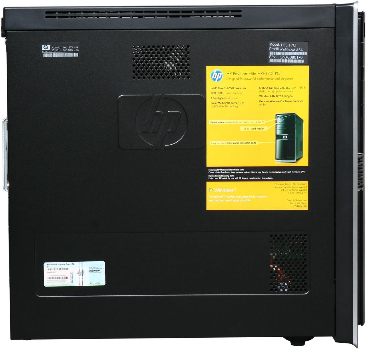 Alt view image 4 of 10 - HP Desktop PC Pavilion Elite HPE-170F(AY604AA#ABA) Intel Core i7-920 9GB DDR3 1TB HDD NVIDIA GeForce GTX 260 Windows 7 Home Premium 64-bit
