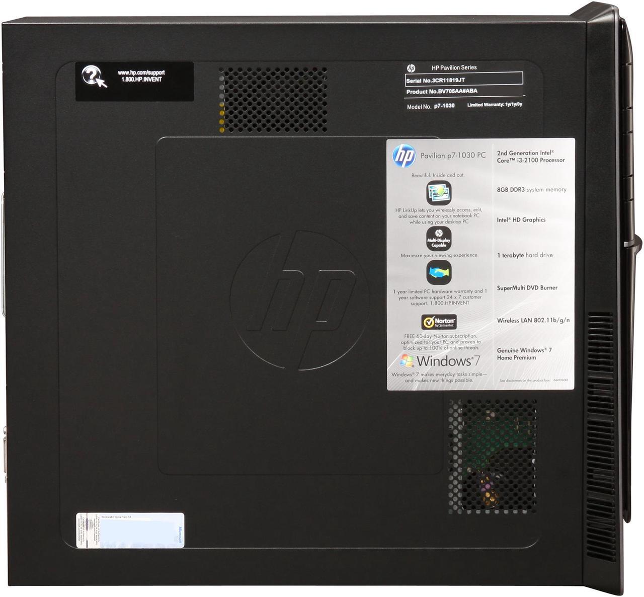Alt view image 4 of 9 - HP Desktop PC Pavilion p7-1030 (BV705AA#ABA) Intel Core i3-2100 8GB DDR3 1TB HDD Intel HD Graphics Windows 7 Home Premium 64-bit