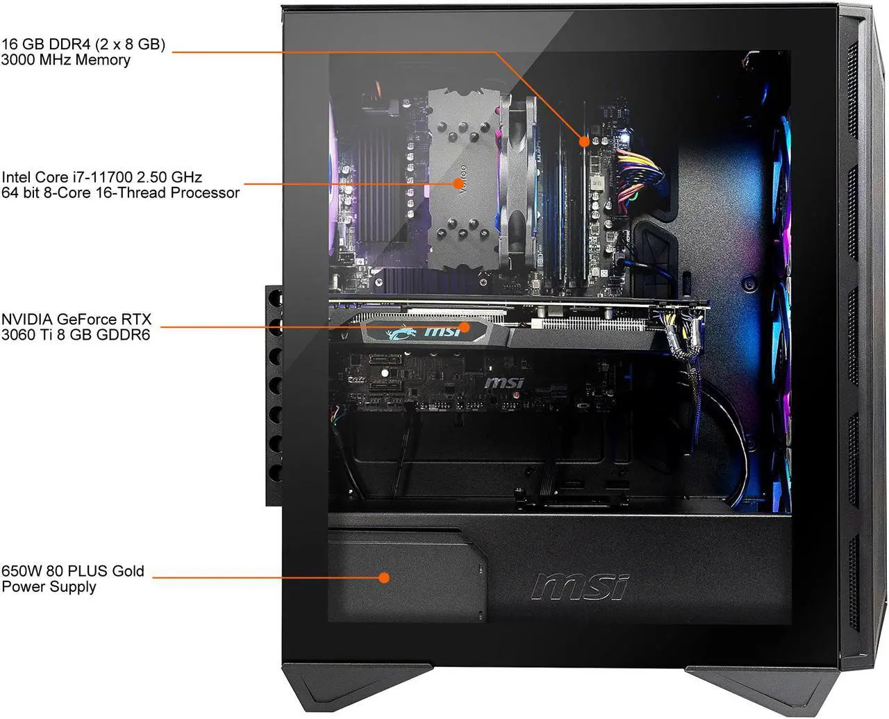 Alt view image 7 of 10 - MSI Gaming Desktop Aegis R 11TG-244US Intel Core i7-11700 16GB DDR4 1 TB M.2 NVMe SSD GeForce RTX 3060 Ti Windows 10 Home 64-bit