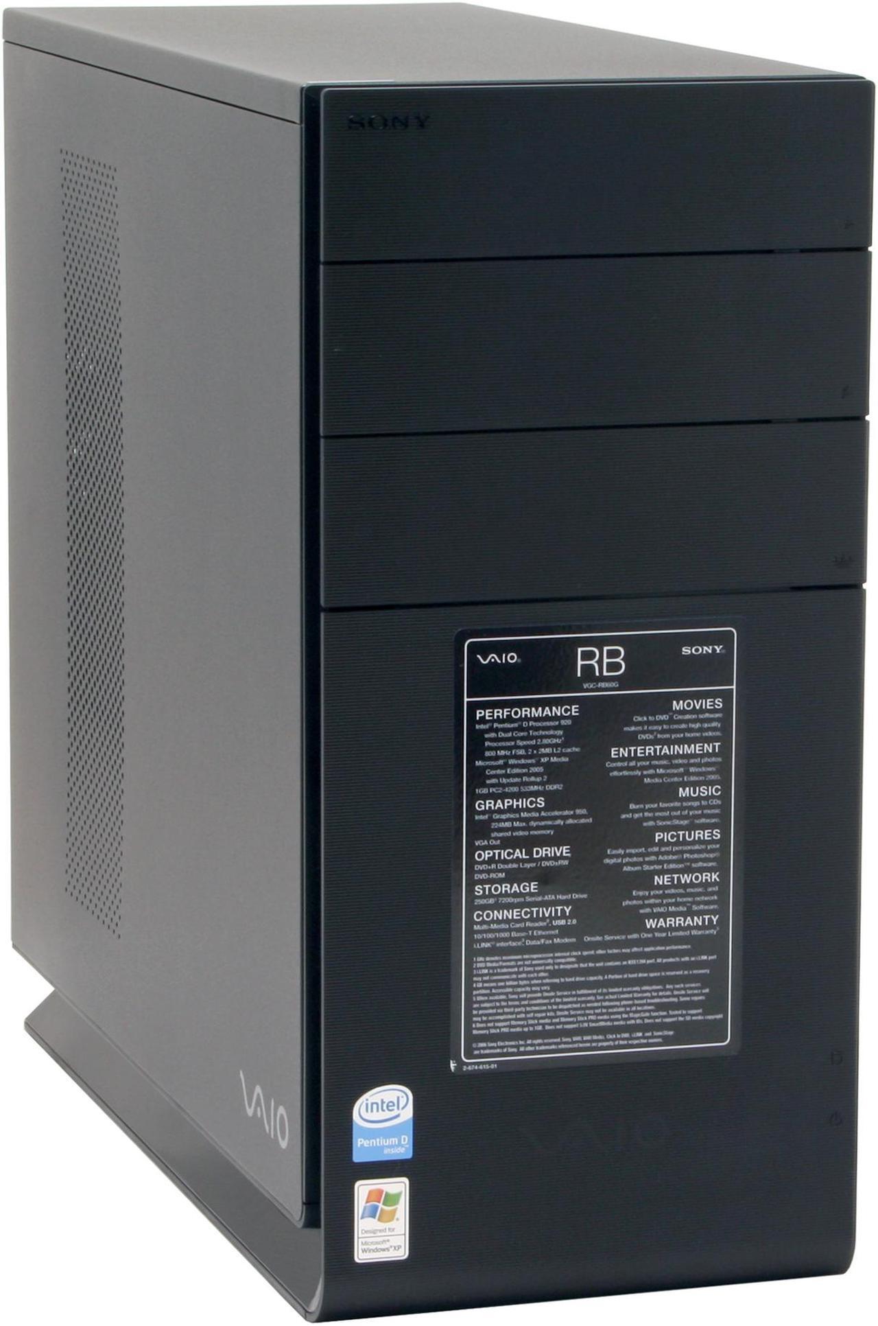 Main image of Sony Desktop PC VAIO VGC-RB60G Intel Pentium D 920 1GB DDR 250GB HDD Intel GMA 950 Windows XP Media Center
