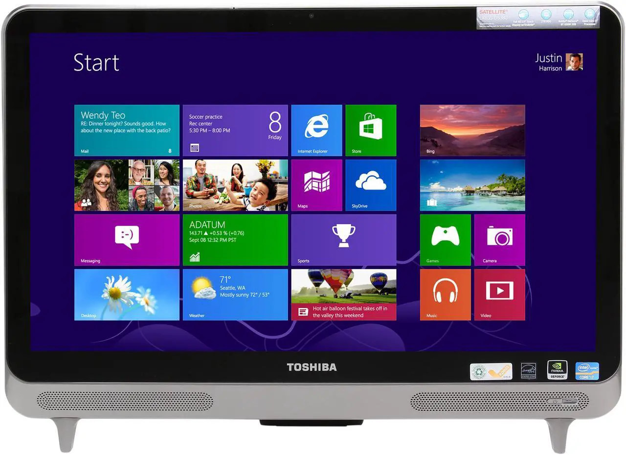 Alt view image 2 of 7 - Toshiba All-in-One PC LX835-D3380 (PQQ19U-009004) Intel Core i7-3630QM 8GB DDR3 2TB HDD 23" Touchscreen Windows 8