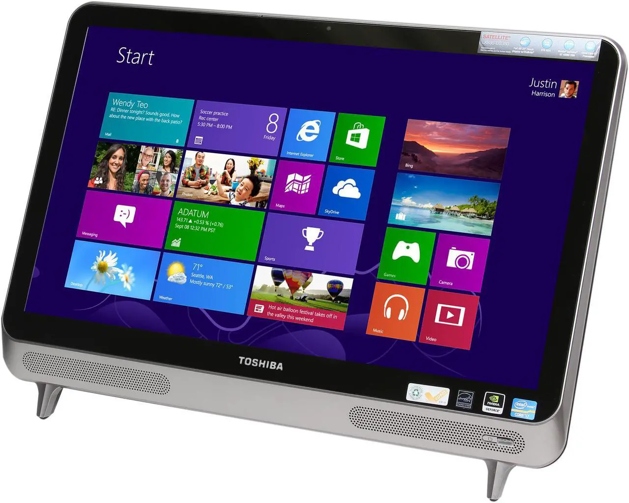 Alt view image 3 of 7 - Toshiba All-in-One PC LX835-D3380 (PQQ19U-009004) Intel Core i7-3630QM 8GB DDR3 2TB HDD 23" Touchscreen Windows 8