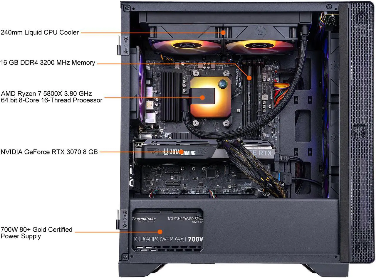 Alt view image 9 of 11 - ZOTAC Gaming MEK HERO G1 A5837 Gaming Desktop - Ryzen 7 5000 Series 5800X (3.80 GHz) NVIDIA GeForce RTX 3070 8 GB Dual-Channel 16 GB DDR4 1 TB HDD 1 TB PCIe NVMe SSD 240MM D-RGB Liquid Cooler Windows 10 Home 64-bit