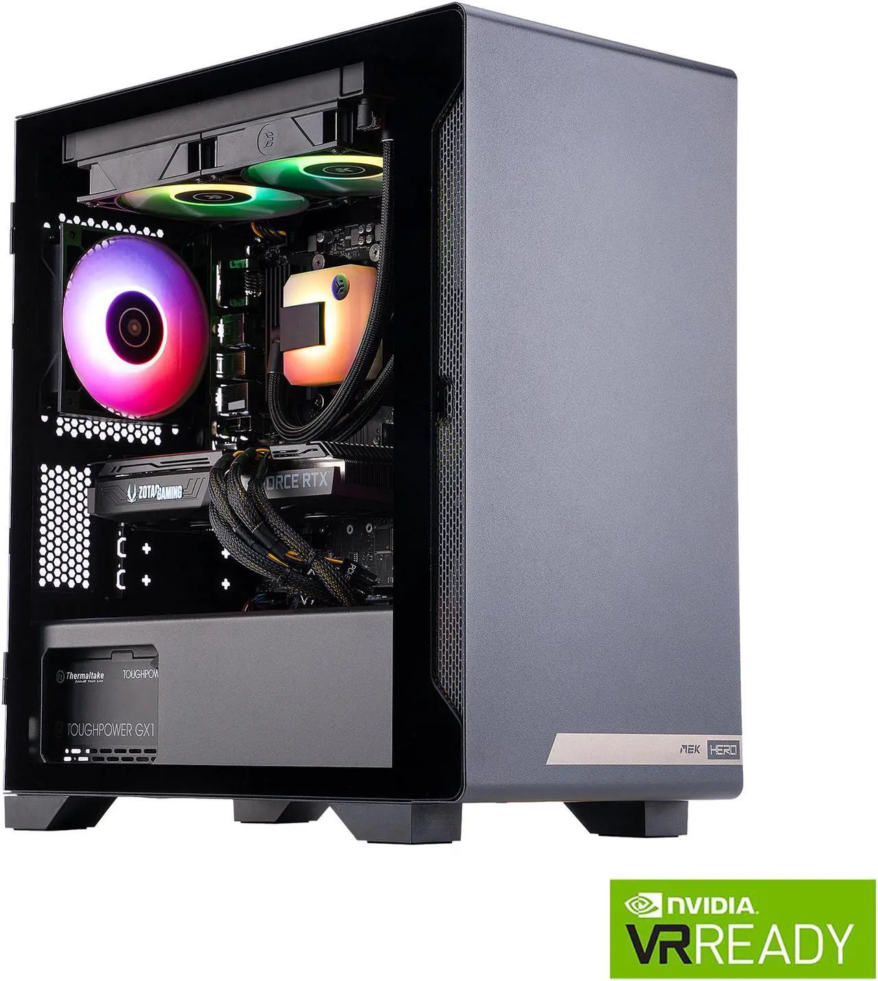 Main image of ZOTAC Gaming MEK HERO G1 A5837 Gaming Desktop - Ryzen 7 5000 Series 5800X (3.80 GHz) NVIDIA GeForce RTX 3070 8 GB Dual-Channel 16 GB DDR4 1 TB HDD 1 TB PCIe NVMe SSD 240MM D-RGB Liquid Cooler Windows 10 Home 64-bit