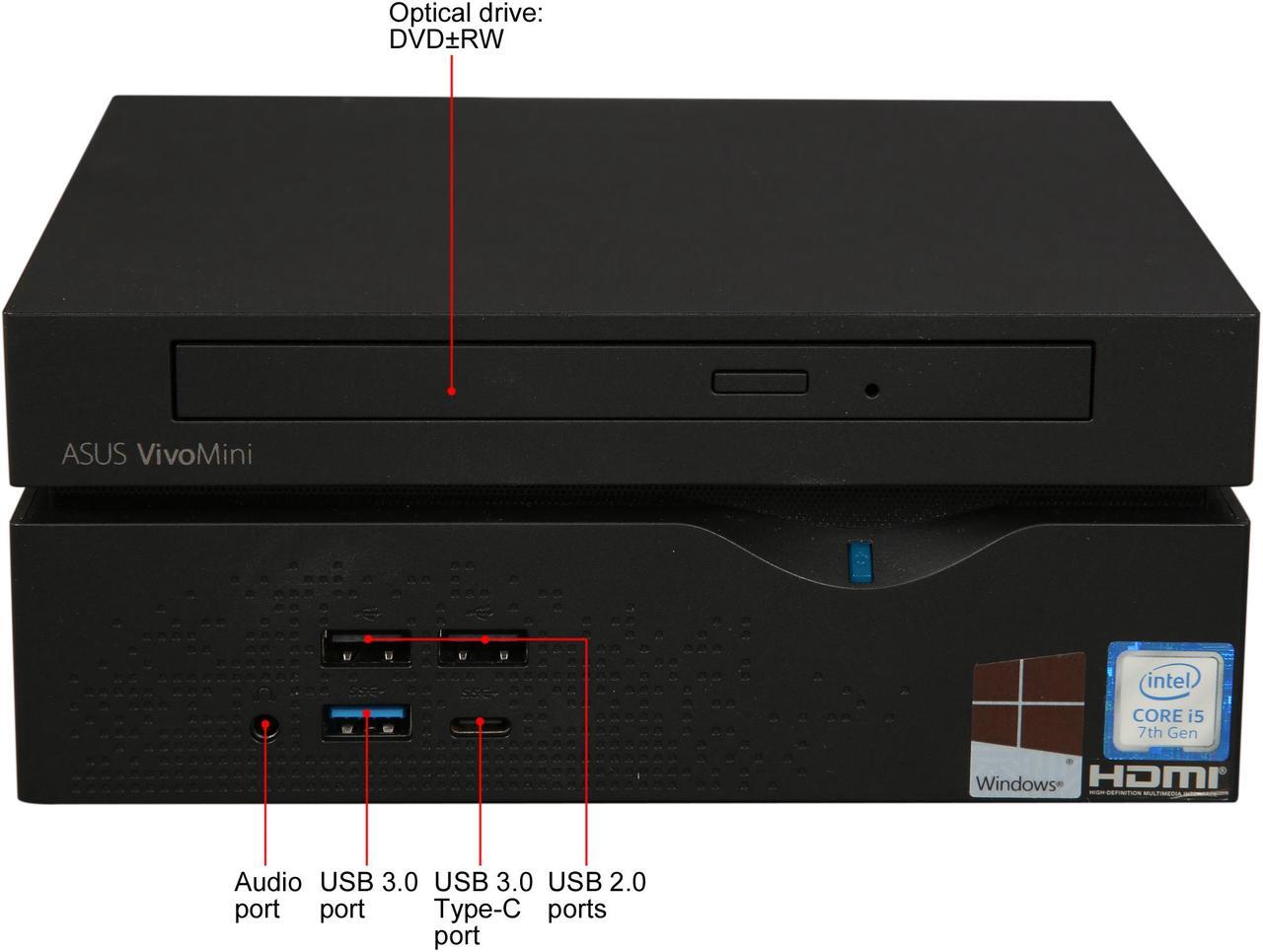 Alt view image 3 of 7 - ASUS Desktop PC VivoMini VC66-B003Z Intel Core i5-7400 8GB DDR4 1TB HDD Intel HD Graphics 630 Windows 10 Home 64-Bit