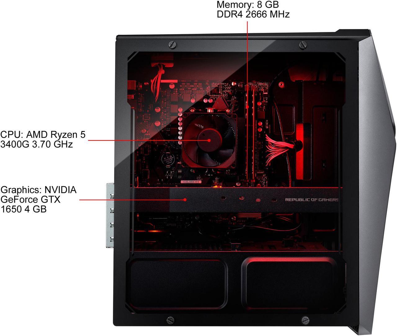 Alt view image 4 of 10 - ROG Strix GL10DH Gaming Desktop PC, AMD Ryzen 5 3400G, GeForce GTX 1650, 8 GB DDR4 RAM, 512 GB PCIe SSD, Wi-Fi 5, Windows 10 Home, GL10DH-PH552