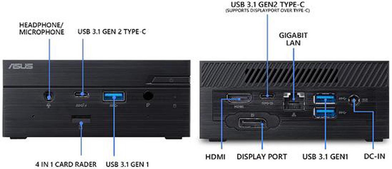Alt view image 2 of 4 - ASUS PN62 MiniPC with Intel Core i5-10210U, 8 GB RAM, M.2 256 GB, Win10 Pro (HDMI, USB-C (DP Alt-mode), 802.11ax WiFi 6, Bluetooth 5, Gigabit LAN, SD Card Reader, VESA Mount) PN62-B5044ZD