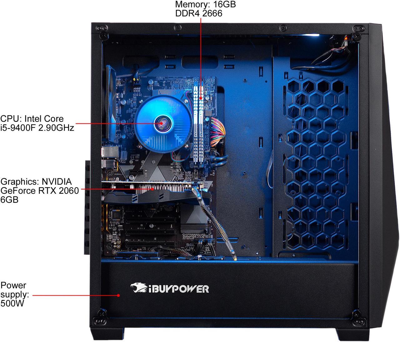 Alt view image 4 of 5 - iBUYPOWER Gaming Desktop Trace 065i Intel Core i5-9400F 16GB DDR4 1TB HDD 240GB SSD GeForce RTX 2060 Windows 10 Home 64-bit