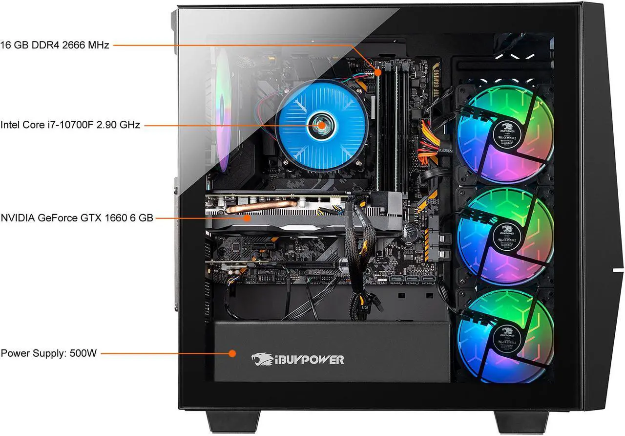 Alt view image 7 of 8 - iBUYPOWER Slate 4 161i - Intel Core i7-10700F - GeForce GTX 1660 - 16 GB DDR4 - 2 TB HDD - 240 GB SSD - Windows 10 Home - Gaming Desktop