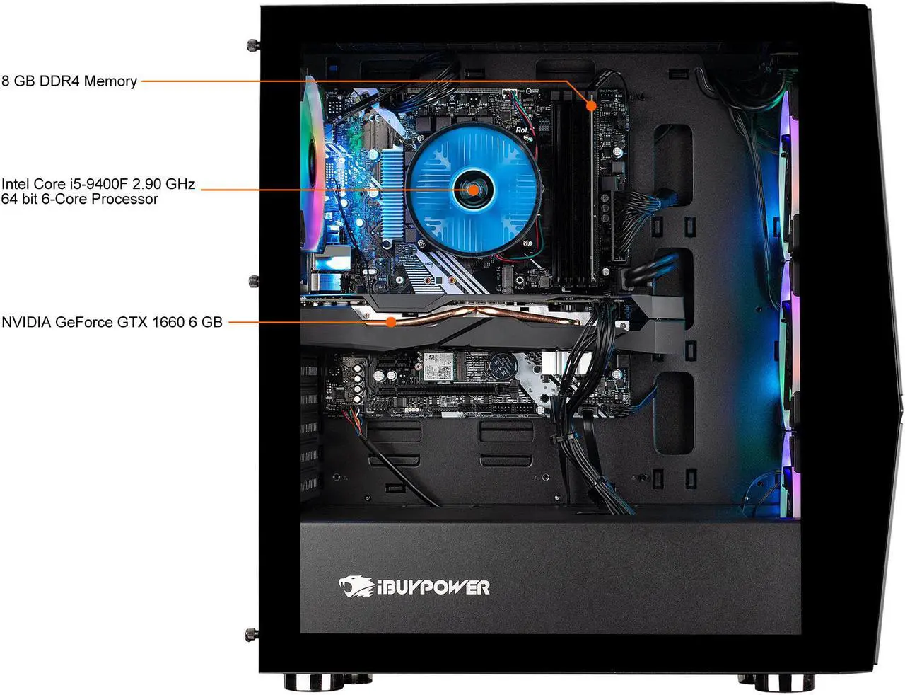 Alt view image 5 of 7 - iBUYPOWER Gaming Desktop PB-BB971-RB Intel Core i5-9400F 8GB DDR4 1TB HDD 240GB SSD GeForce GTX 1660 Windows 10 Home 64-bit