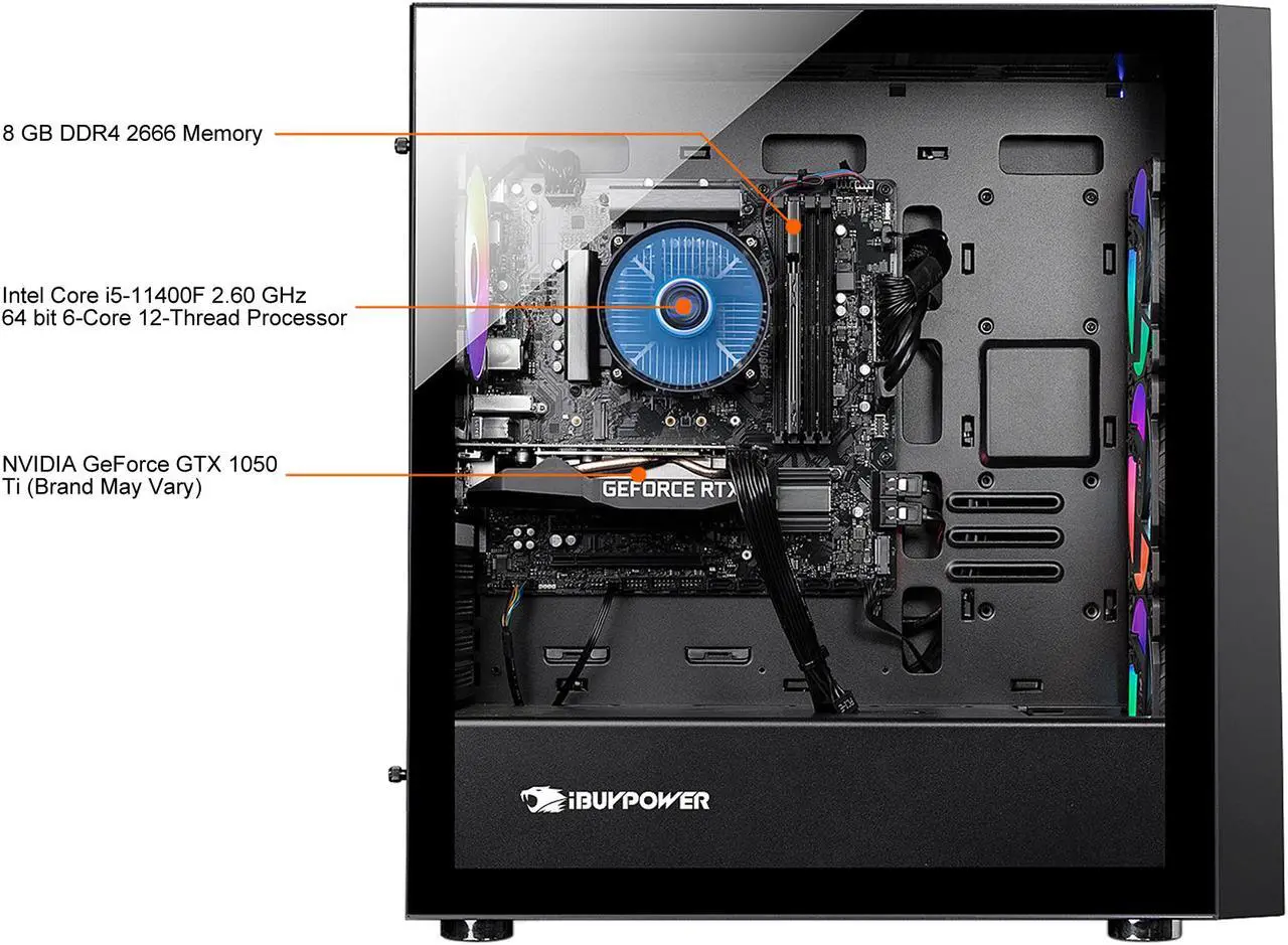 Alt view image 8 of 10 - iBUYPOWER Gaming Desktop SlateMono 239i Intel Core i5-11400F 8GB DDR4 480 GB SATA SSD GeForce GTX 1050 Ti Windows 11 Home 64-bit