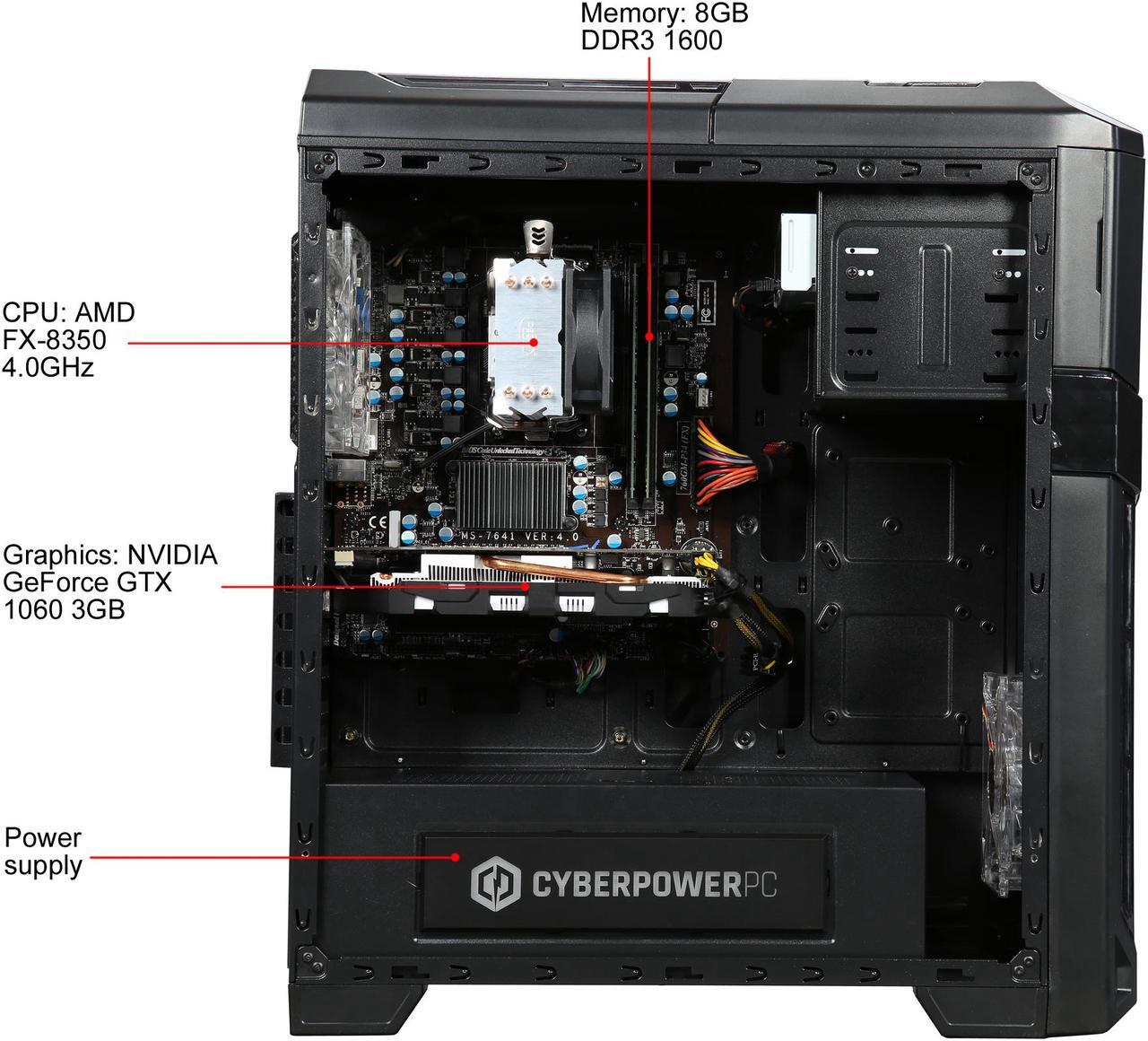 Alt view image 7 of 10 - CyberpowerPC Desktop Computer GU2242 AMD FX-Series FX-8350 8GB DDR3 2TB HDD GeForce GTX 1060