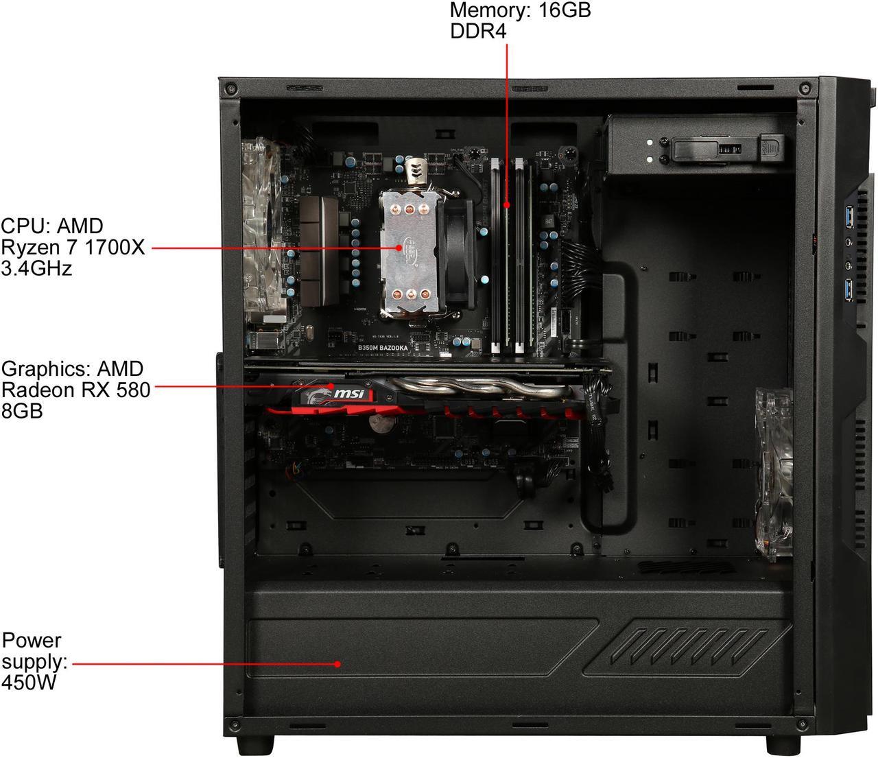 Alt view image 8 of 9 - CyberpowerPC Desktop Computer Gamer Master 2017 AMD Ryzen 7 1700X 16GB DDR4 1TB HDD 120GB SSD AMD Radeon RX 580 Windows 10 Home 64-Bit