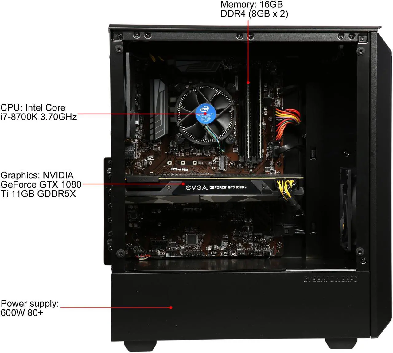 Alt view image 13 of 16 - CyberpowerPC Gaming Desktop Gamer Xtreme C858T Intel Core i5-8400 8GB DDR4 1TB HDD 120GB SSD GeForce RTX 2080 Windows 10 Home 64-Bit