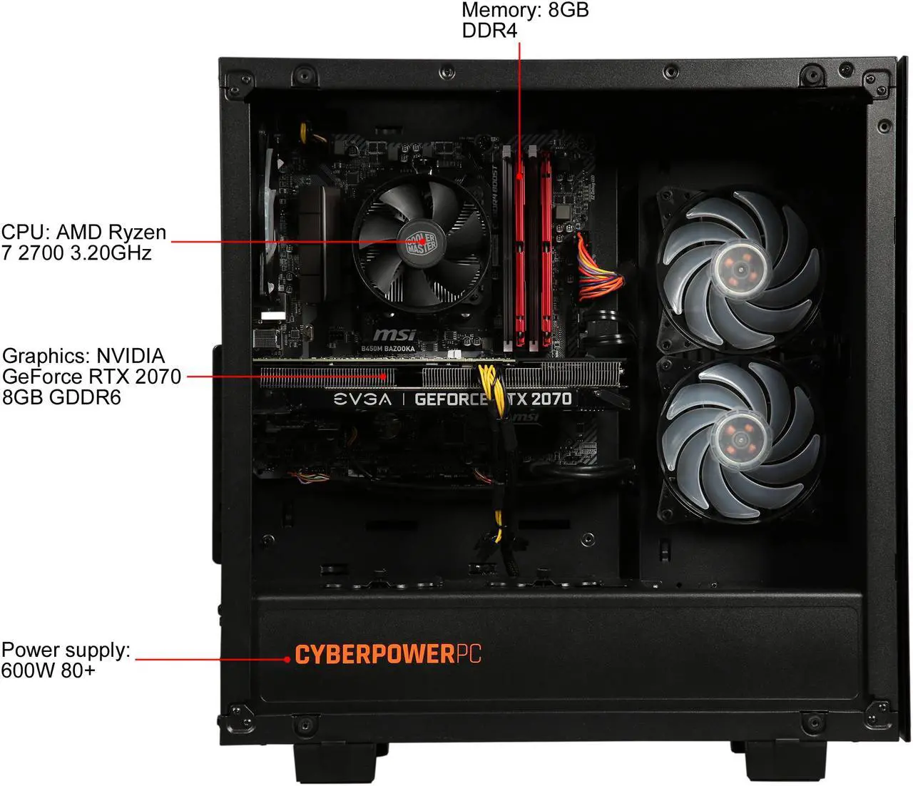 Alt view image 7 of 10 - CyberpowerPC Gaming Desktop Gamer Master 2787D AMD Ryzen 7 2700 8GB DDR4 1TB HDD 240GB SSD GeForce RTX 2070 Windows 10 Home 64-bit