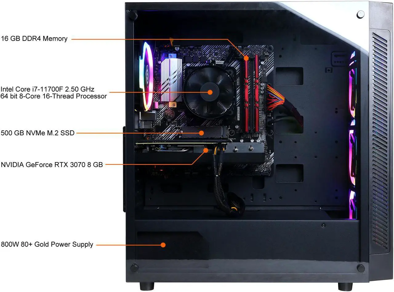 Alt view image 4 of 6 - CyberpowerPC Gaming Desktop Gamer Xtreme GX60090 Intel Core i7-11700F 16GB DDR4 500GB PCIe SSD GeForce RTX 3070 Windows 10 Home 64-bit