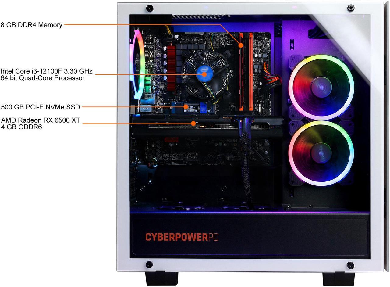 Alt view image 6 of 6 - CyberpowerPC Gaming Desktop Gamer Xtreme GXi11480CPGV2 Intel Core i3 12th Gen 12100F (3.30GHz) 8GB DDR4 500 GB PCIe SSD AMD Radeon RX 6500 XT Windows 11 Home 64-bit