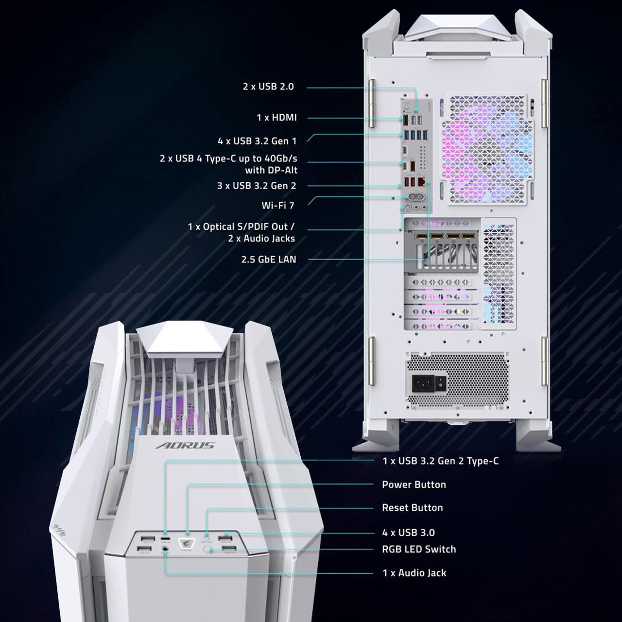 Alt view image 9 of 9 - GIGABYTE AORUS Gaming Desktop PC, AMD Ryzen 7 9800X3D, AORUS RTX 5090, 64GB DDR5 RAM, 2TB Gen5 NVMe SSD, Windows 11 Home, AORUS SUPREME 5 ICE AS5IA7N9-5002