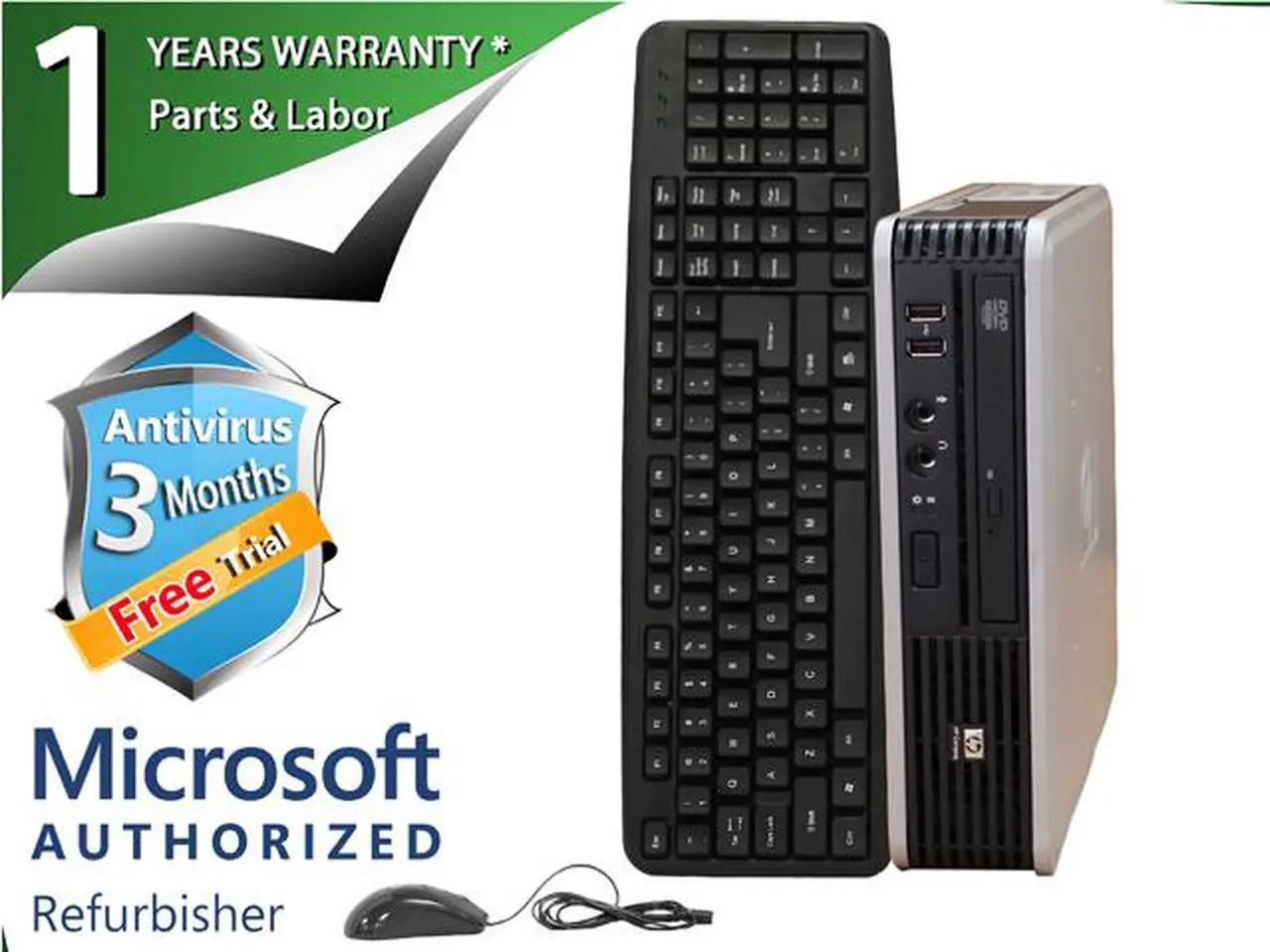 HP Desktop Computer DC7900 Intel Core 2 Duo E8400 4GB DDR2 80GB HDD Intel GMA 4500 Windows 7 Professional 64-bit