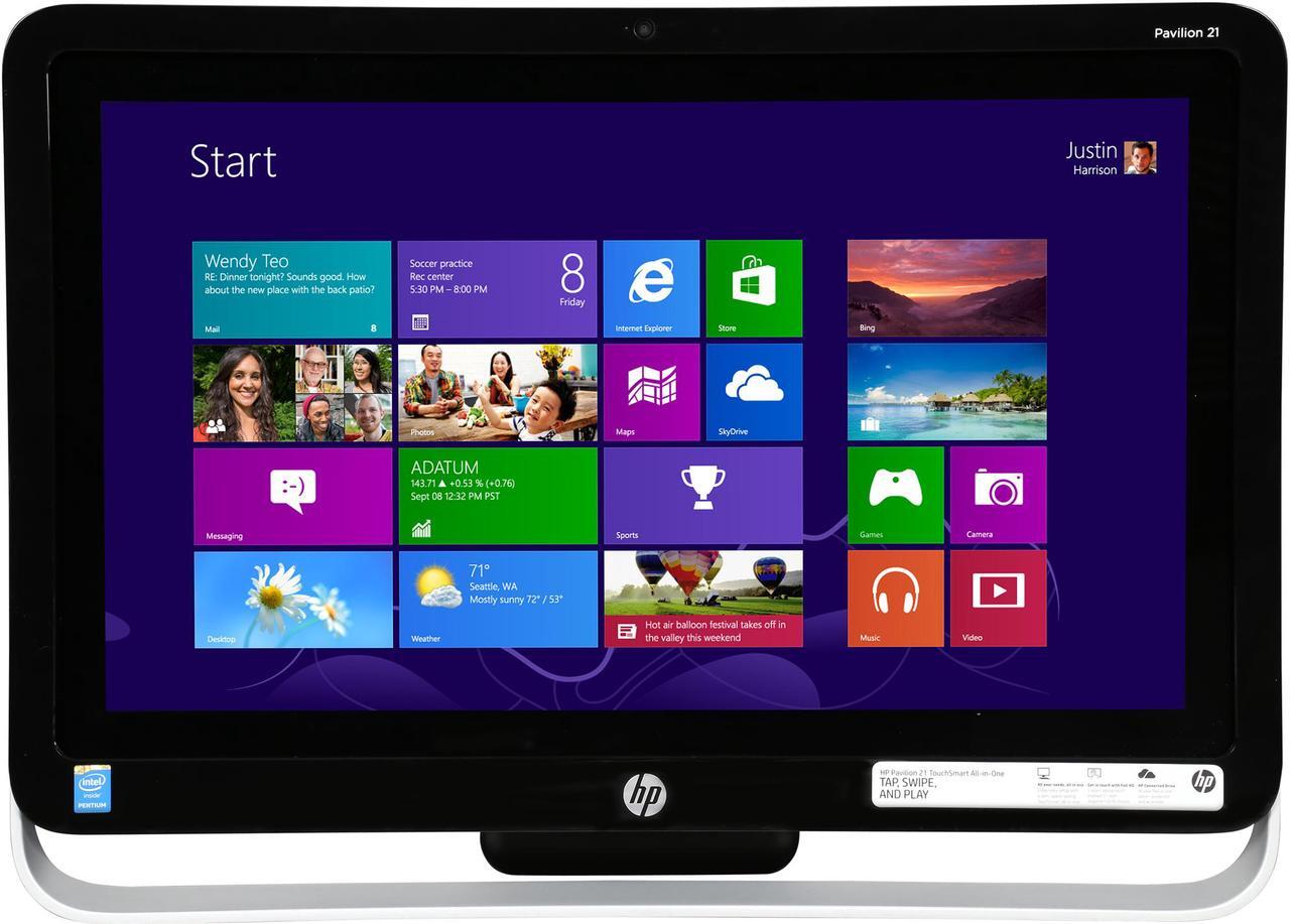 Alt view image 2 of 7 - HP All-in-One Computer Pavilion 21-H116 Intel Pentium G3220T 4GB 500GB HDD 21.5" Touchscreen Windows 8.1 64-Bit