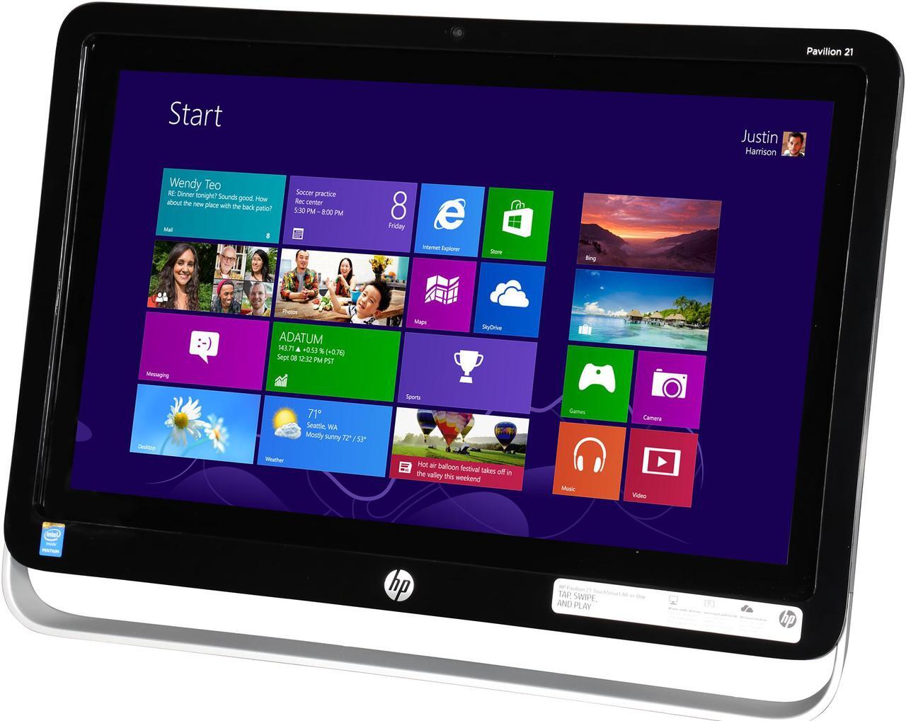 Alt view image 3 of 7 - HP All-in-One Computer Pavilion 21-H116 Intel Pentium G3220T 4GB 500GB HDD 21.5" Touchscreen Windows 8.1 64-Bit