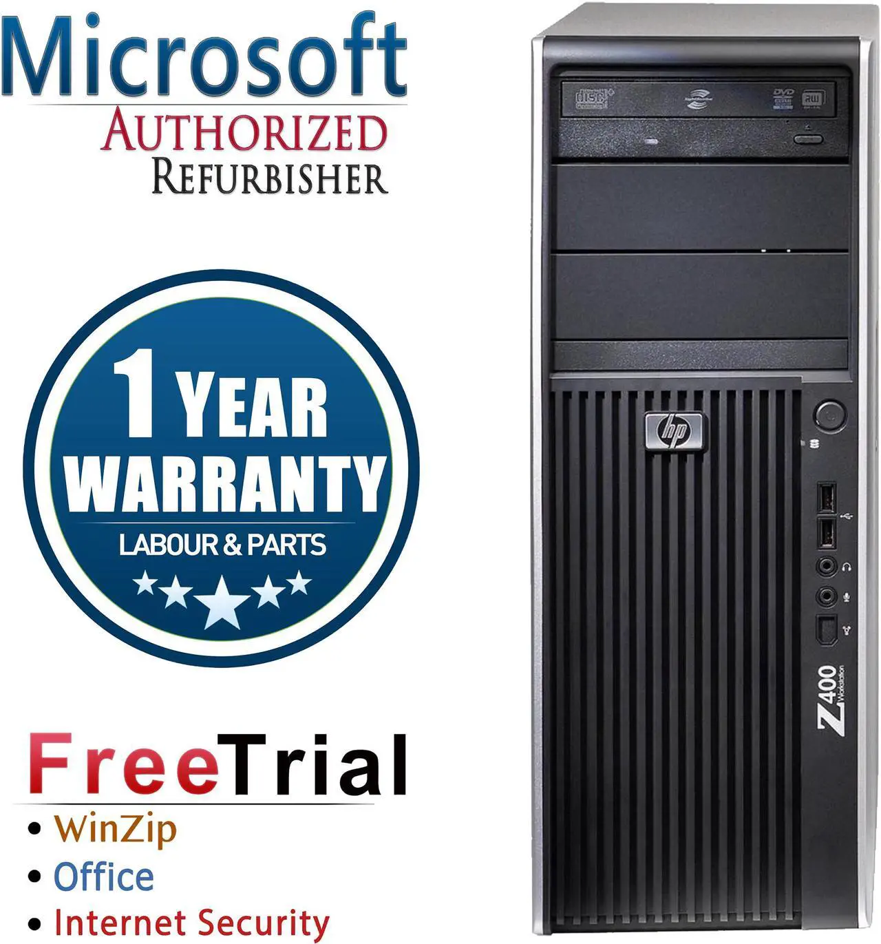 Main image of HP Desktop Computer Z400 Intel Xeon W3550 8GB DDR3 2TB HDD ATI Radeon HD 3450 Windows 10 Pro Multi-Language, English / Spanish