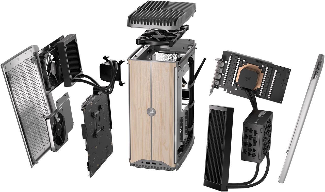 Alt view image 12 of 12 - CORSAIR ONE i500 Wood Bright PC - Liquid Cooled Intel Core i9 14900K CPU - Liquid Cooled NVIDIA GeForce RTX 4090 Graphics - 64GB CORSAIR VENGEANCE DDR5 Memory