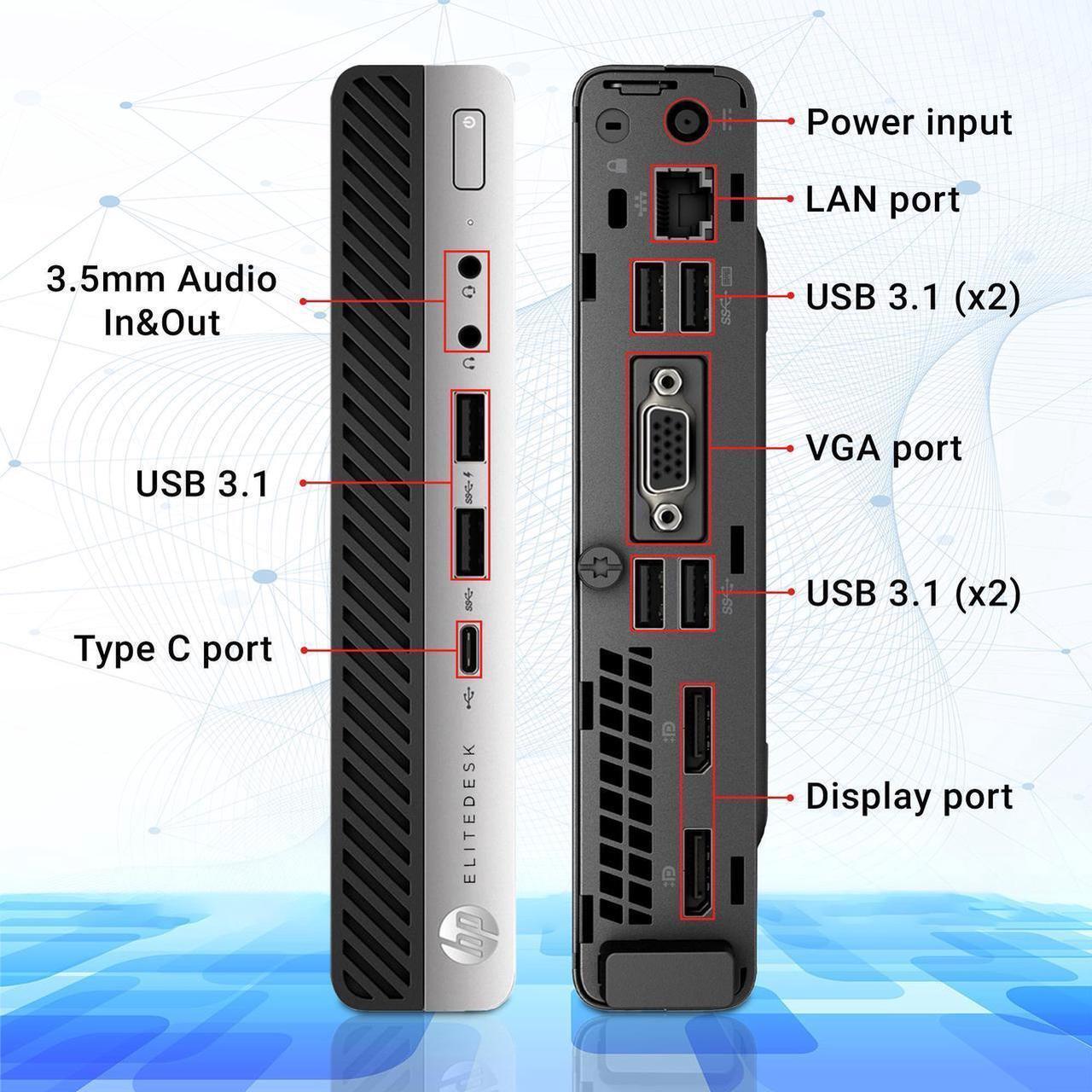 Alt view image 3 of 3 - HP EliteDesk 800 G5 Mini Desktop Intel Core i5-9500T 2.20 GHz 16 GB RAM 256 SSD WIFI Windows 11 Pro (Includes Keyboard & Mouse)
