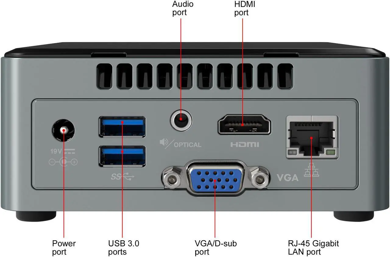 Alt view image 8 of 10 - Intel Desktop Computer NUC Kit BOXNUC6CAYSAJ Celeron J3455 (1.50 GHz) 2 GB DDR3L 32 GB eMMC Intel HD Graphics 500 Windows 10 Home 64-bit