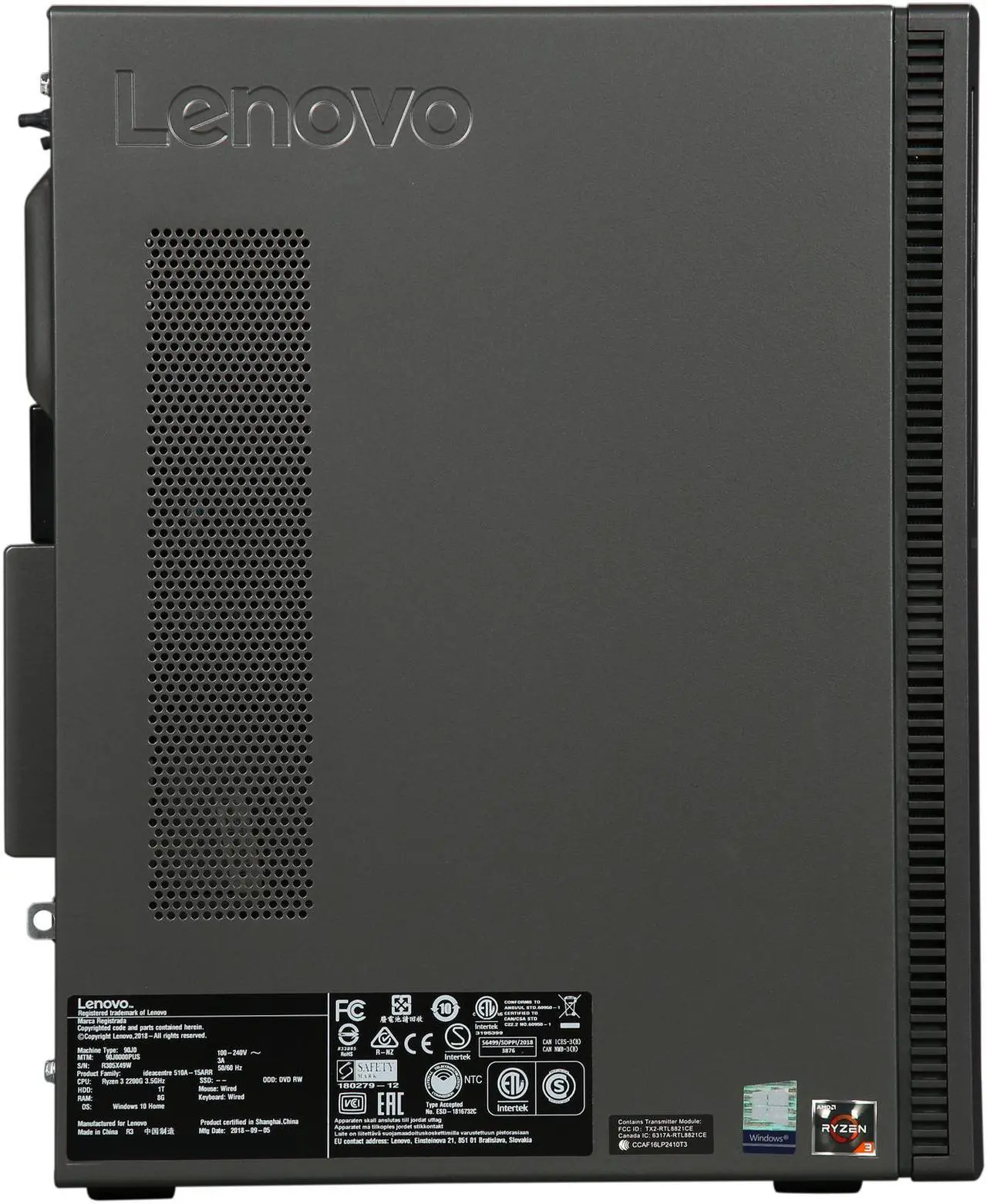 Alt view image 5 of 9 - Lenovo Desktop Computer IdeaCentre 510A-15ARR 90J0000PUS AMD Ryzen 3 2200G 8GB DDR4 1TB HDD AMD Radeon Vega 8 Windows 10 Home 64-bit