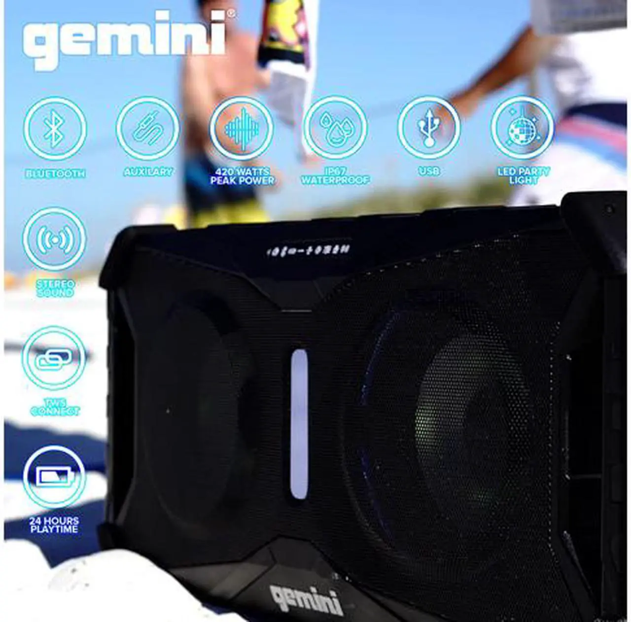 Alt view image 2 of 7 - Gemini SOSP-8BLK SoundSplash Floating Dual 8" Bluetooth Speaker w/ LED Party Lighting