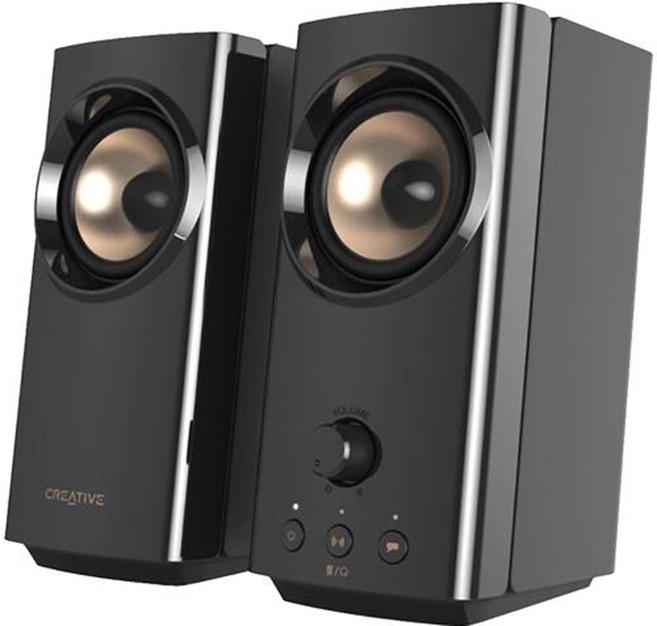 Creative T60 2.0 Compact Hi-Fi Desktop Speakers with Clear Dialog and Surround by Sound Blaster, USB-C Audio, Mic and Headset Ports, Bluetooth 5.0, Up to 60W Peak Power, for Computers and Laptops