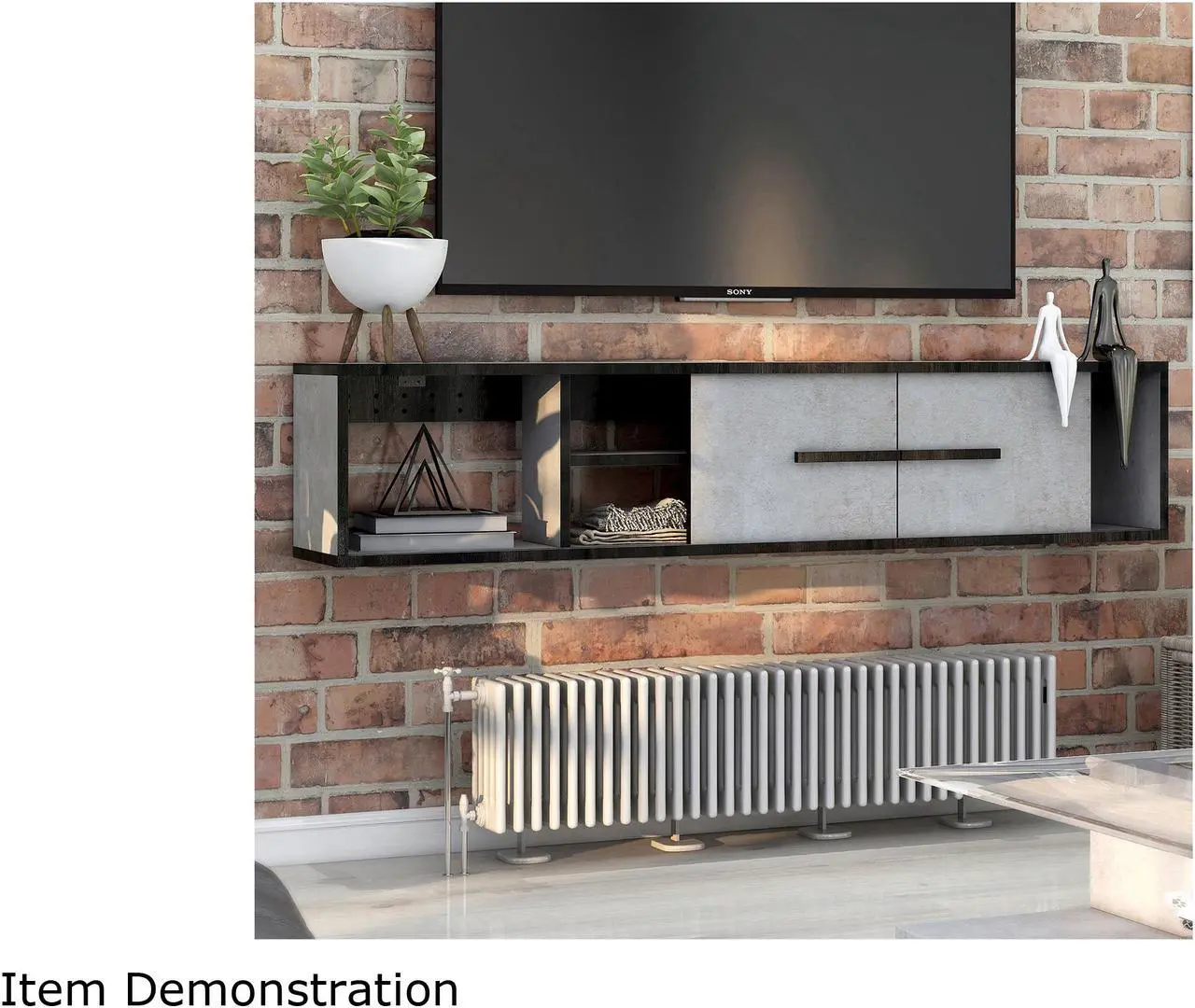 Alt view image 5 of 6 - Furniture of America Evermore Modern Wood Floating 60" TV Stand in Cement
