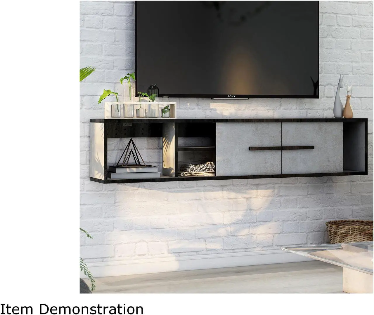 Alt view image 6 of 6 - Furniture of America Evermore Modern Wood Floating 60" TV Stand in Cement